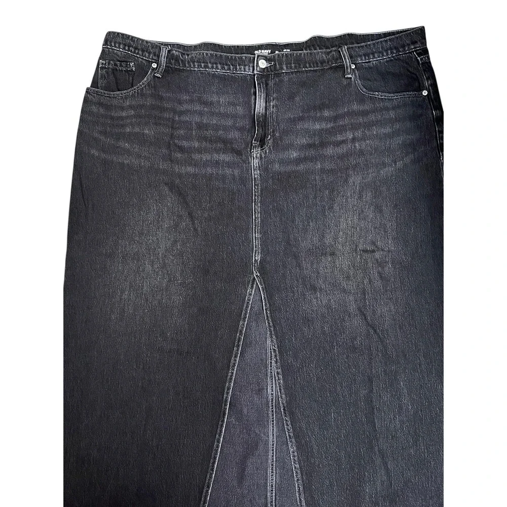 Old Navy Skirt Womens 24 Washed Black Mid-Rise Drapey Denim Column Slit‎ Raw Hem